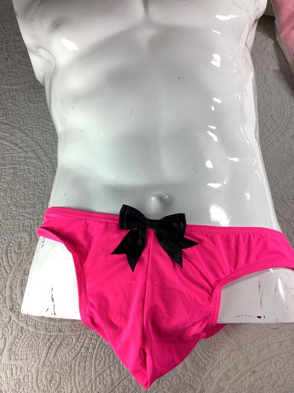 Pink Mens Panties*Black Bow*Open Back Design*Pouch*Gay*Sissy*Femboy*Cosplay*New